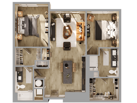 Floor plan for 2 beds, 2 baths, 1155 sqft